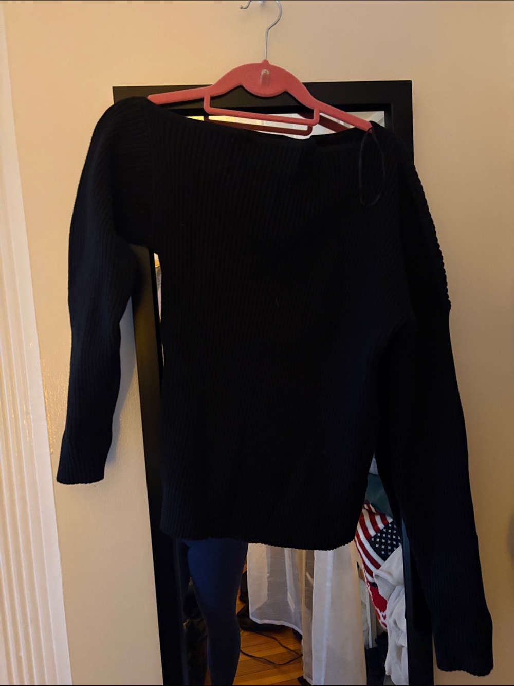 Hello Molly Black Off-the-Shoulder Ribbed Sweater
